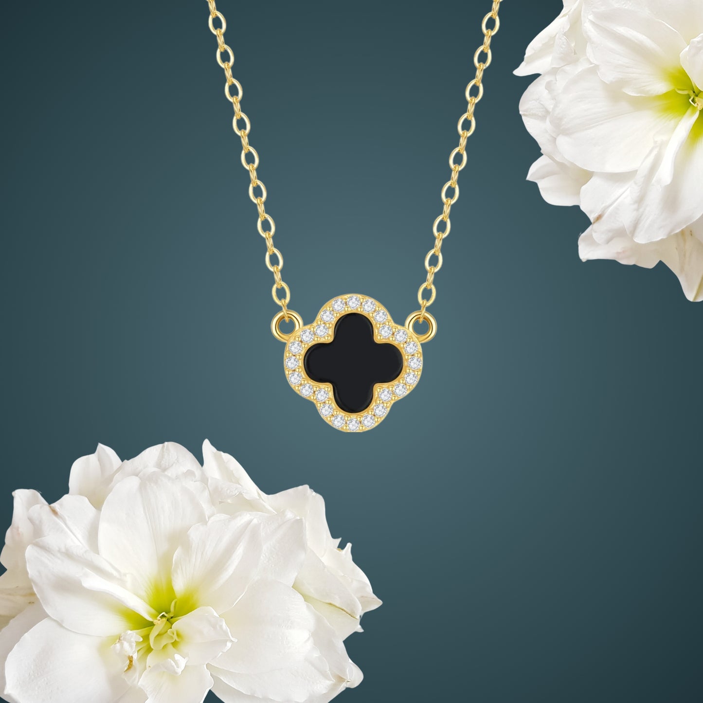 Kleeblatt Onyx Kette