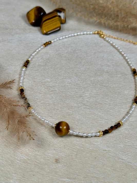 Tigerauge & Perlen Kette