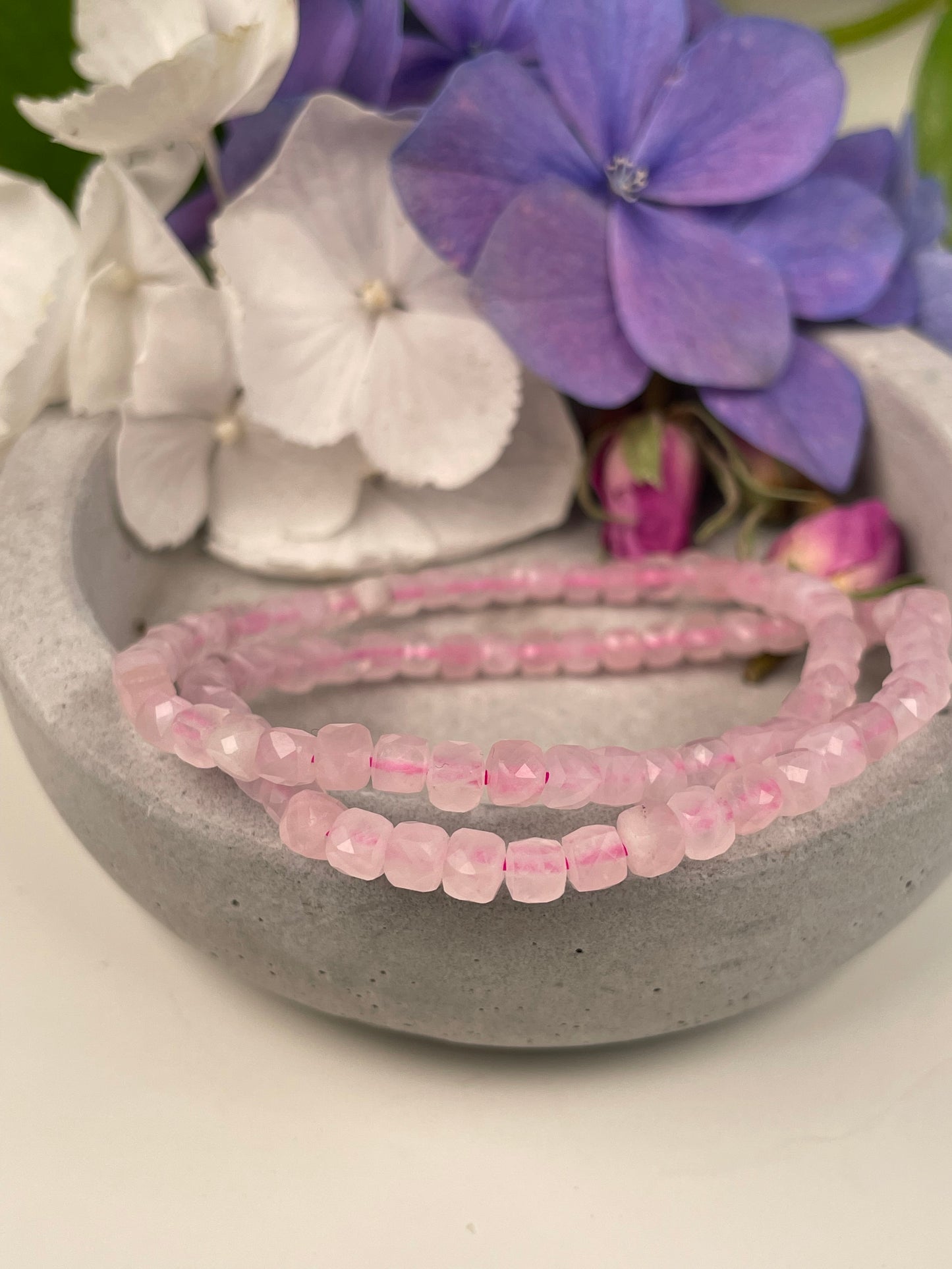Rosenquarz Würfel Armband